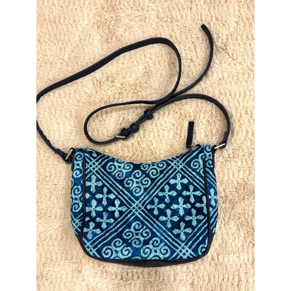 Vera Bradley Cuban Tiles Trimmed Crossbody Bag Navy Blue Quilted Purse Boho